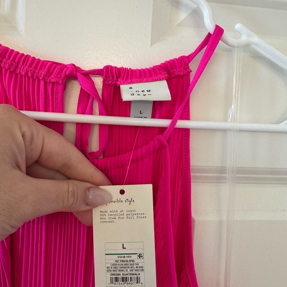 Women's Knit Plisse Midi Shift Dress Hot Pink - Picture 5 of 6